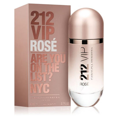 Carolina Herrera 212 VIP Rosé perfume bottle and packaging on a white background