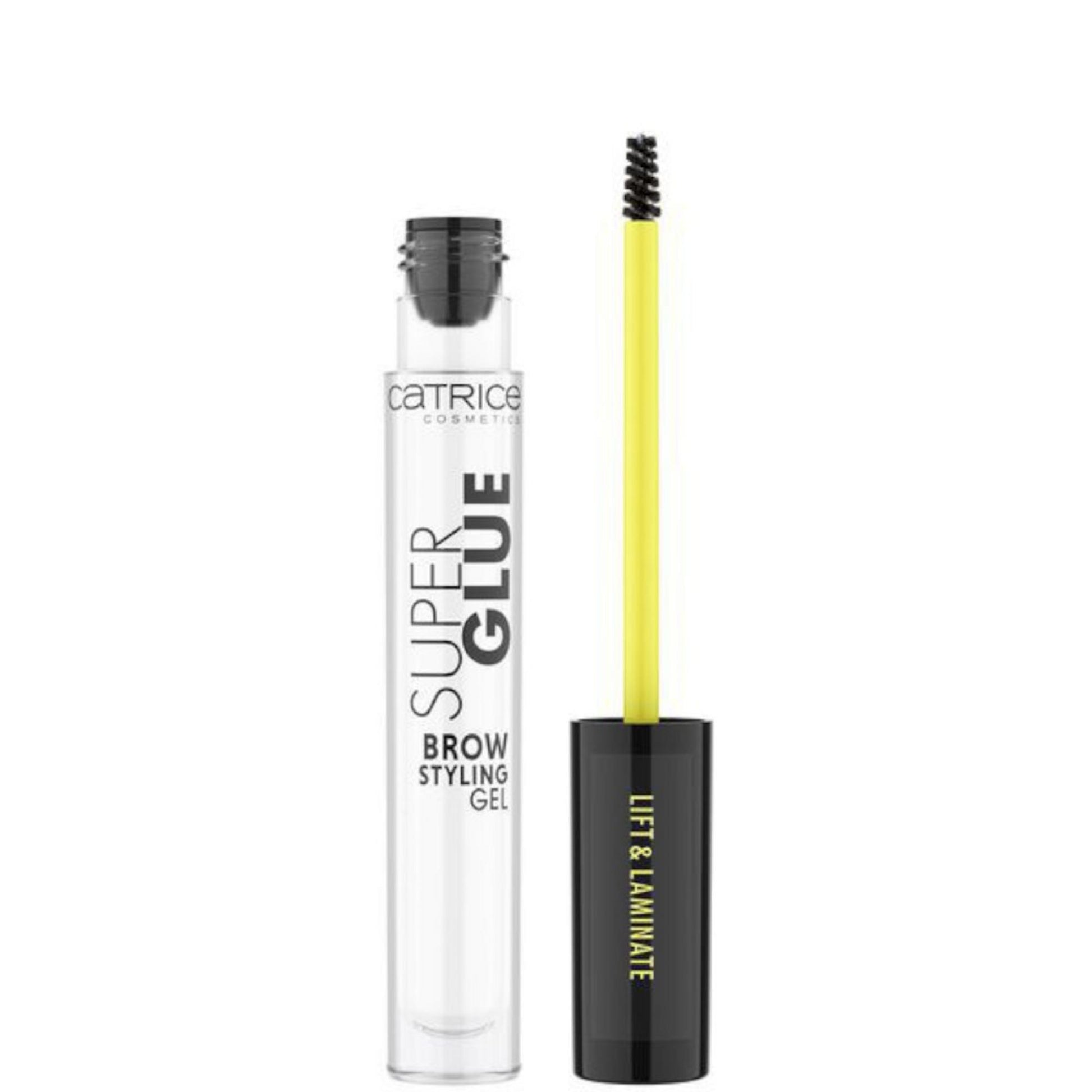 Catrice Super Glue Brow Styling Gel with applicator on a white background
