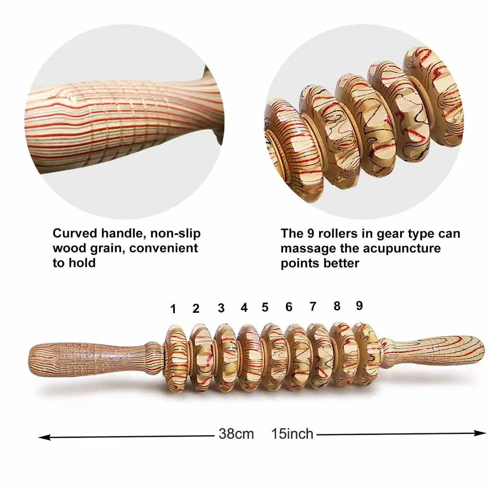9-Roller Wooden Massage Stick