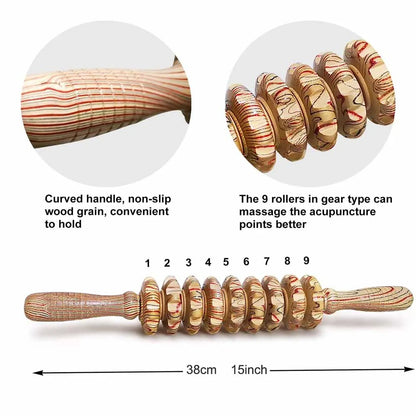 9-Roller Wooden Massage Stick
