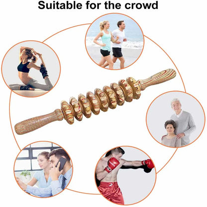 9-Roller Wooden Massage Stick