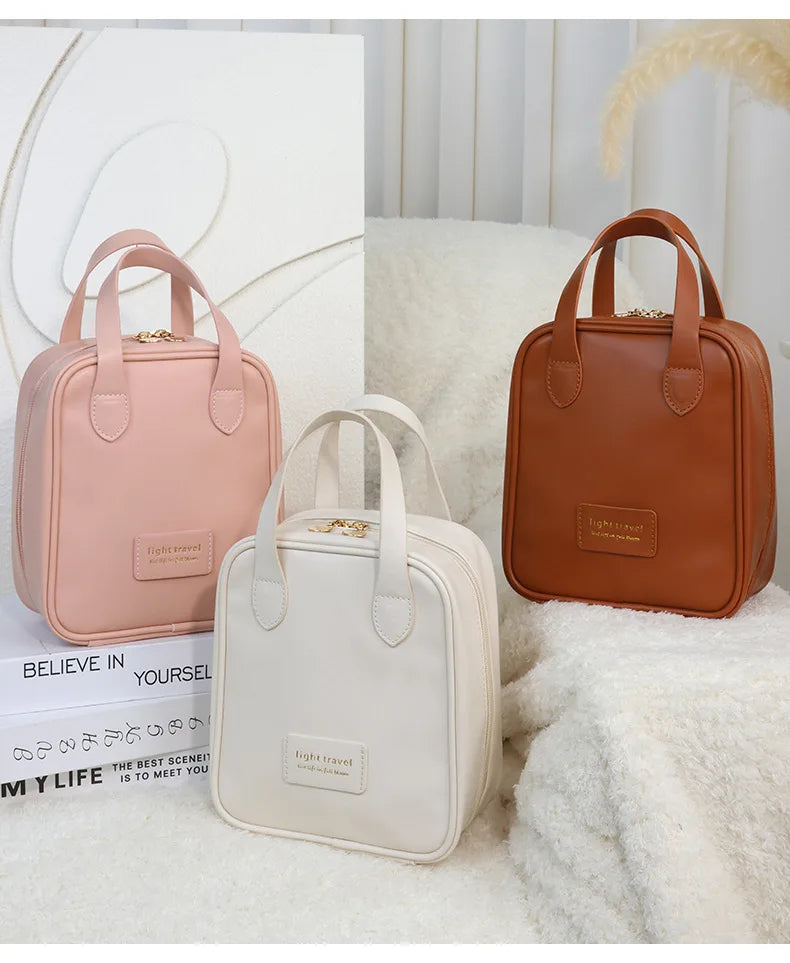 Portable cosmetic storage bag PU leather
