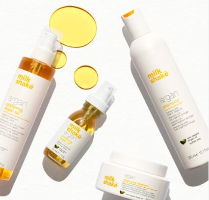 Milk Shake Argan hair care products on a white background
