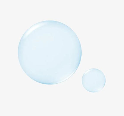 Two light blue spheres on a white background