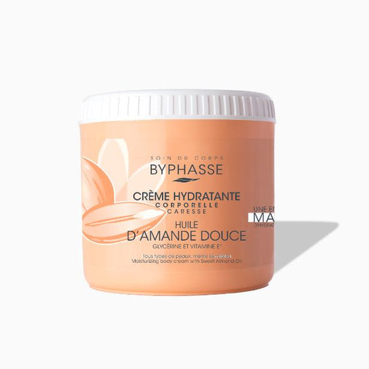 Byphasse body cream jar with a white lid on a white background