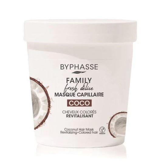 Byphasse coconut hair mask container on a white background