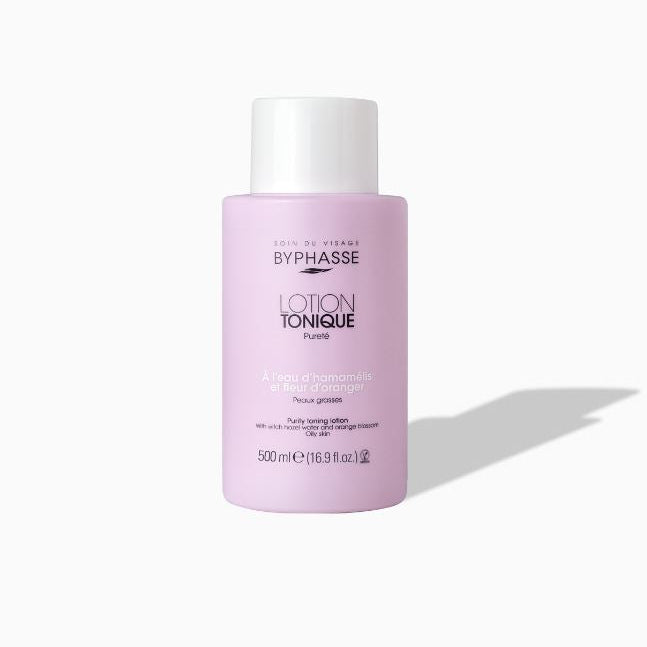 Pink bottle of Byphasse Lotion Tonique on a white background