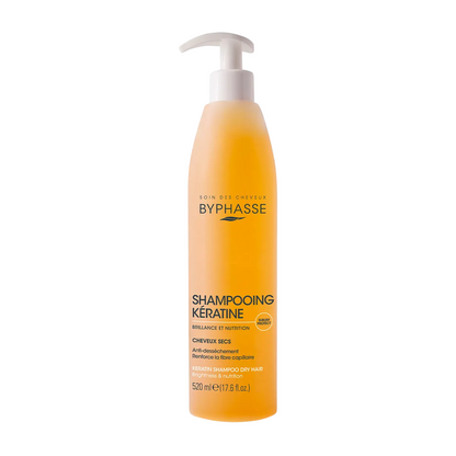 Bottle of Byphasse Keratin Shampoo on a white background