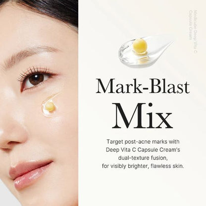 Advertisement for Mark-Blast Mix with a close-up of a person's eye and text about Deep Vita C Capsule Cream.