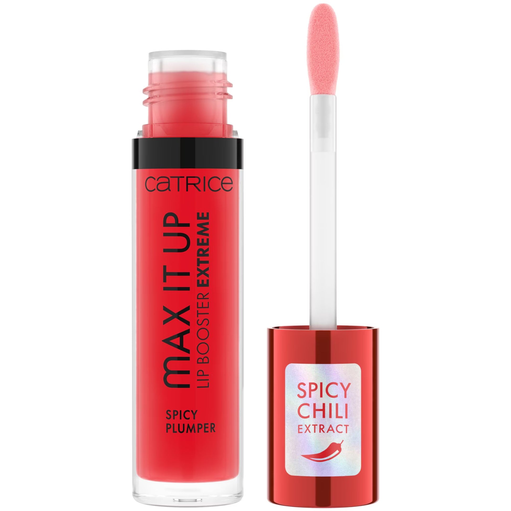 Catrice Max It Up Lip Booster Extreme Spicy Plumper with applicator on a white background