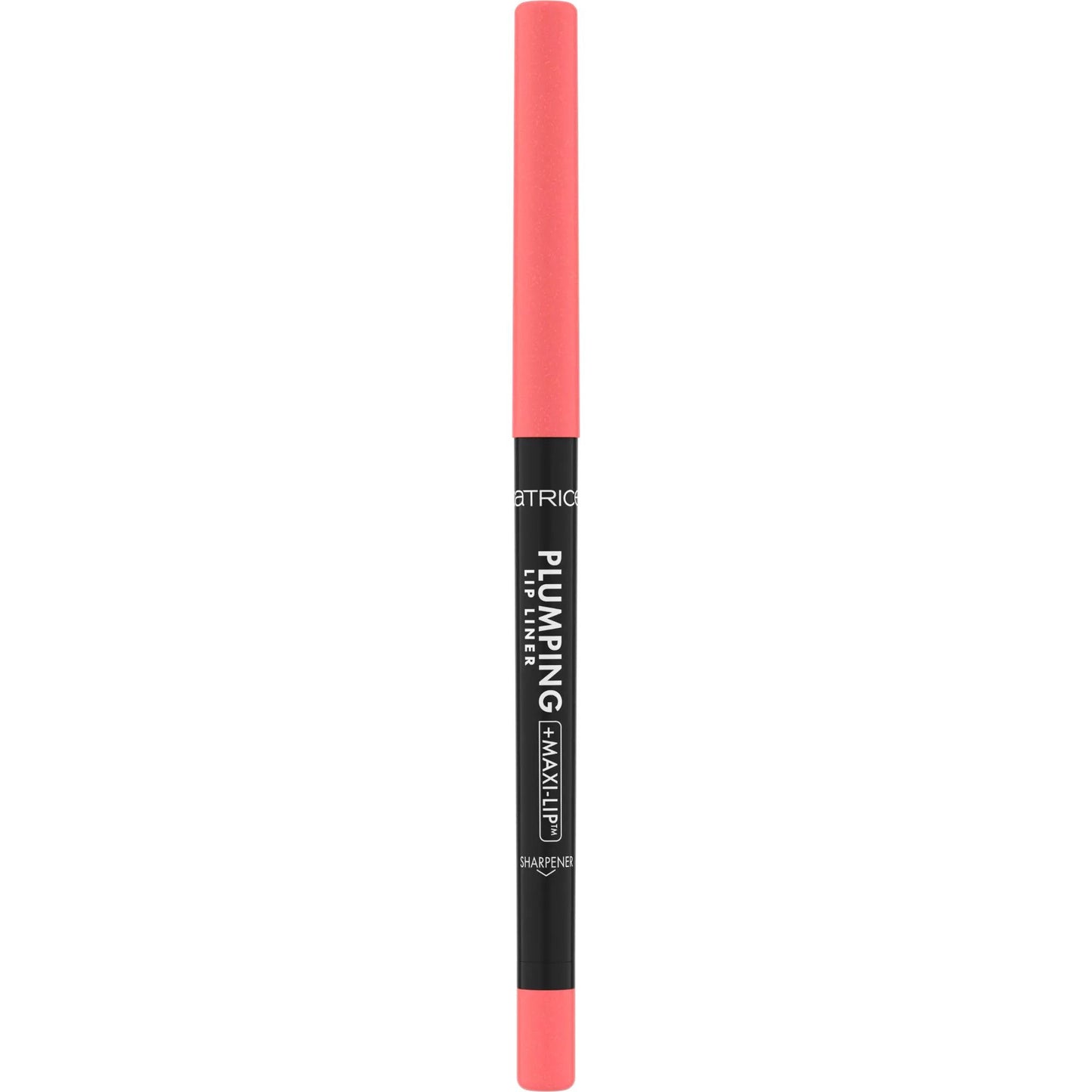Pink lip liner pencil with black cap on a white background