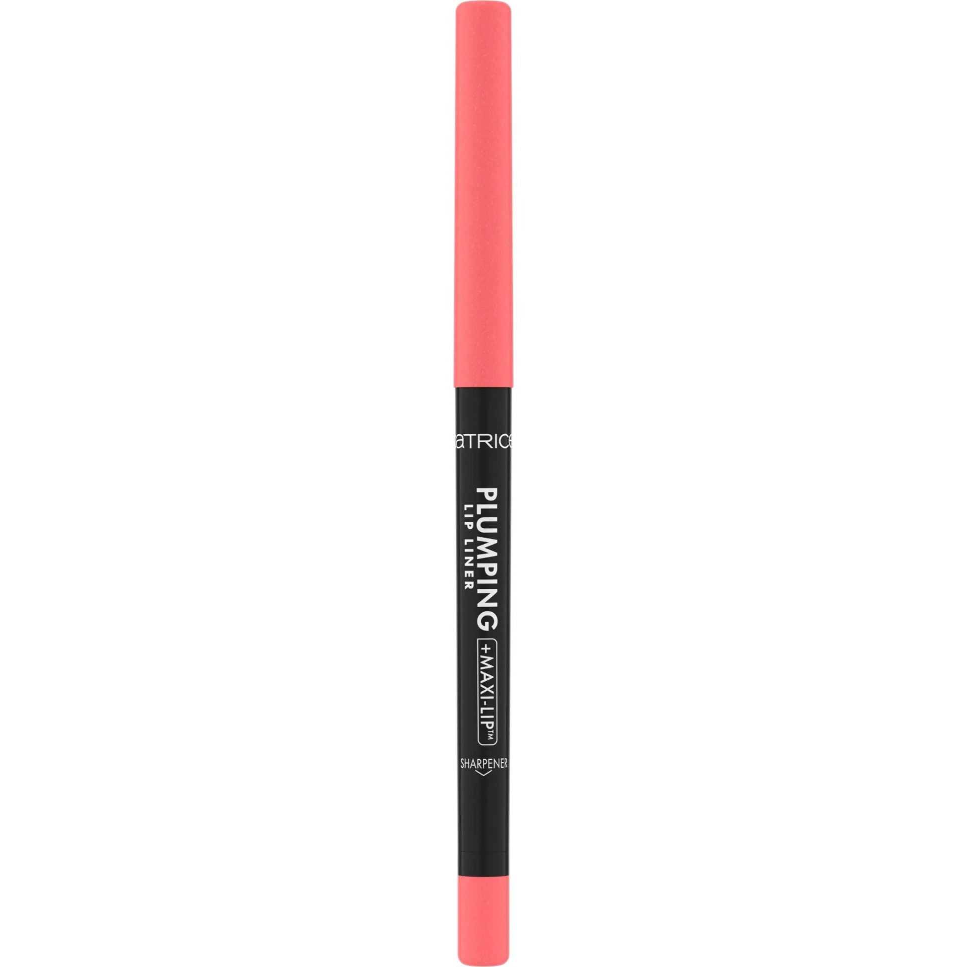 Pink lip liner pencil with black cap on a white background