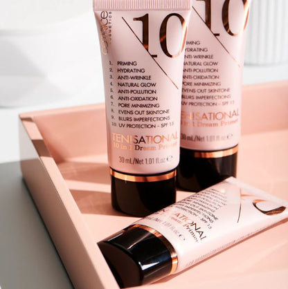 Two skincare products with a pink tray on a light background