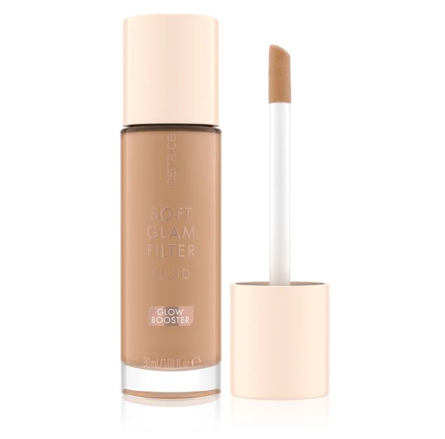 Makeup product with applicator on a white background