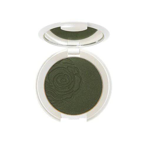 Compact green eyeshadow with mirror on a white background