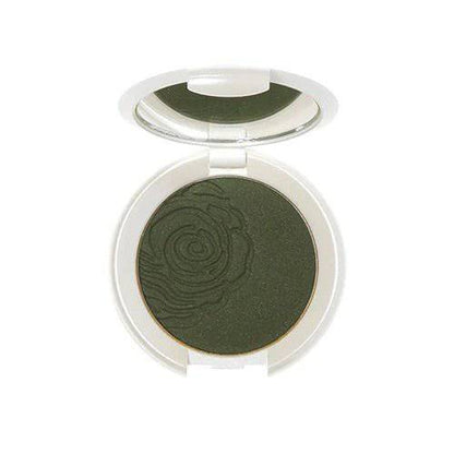 Compact green eyeshadow with mirror on a white background