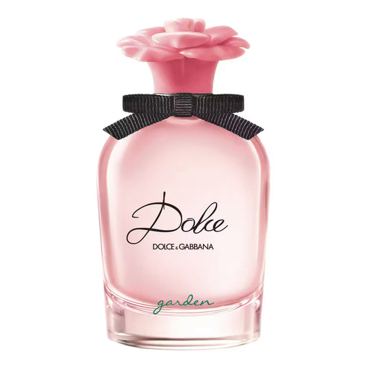 Dolce & Gabbana perfume bottle with pink flower design on a white background