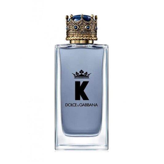 Dolce & Gabbana K perfume bottle with decorative cap on a white background