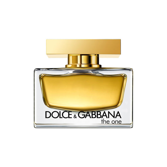 Dolce & Gabbana perfume bottle with gold cap on a white background