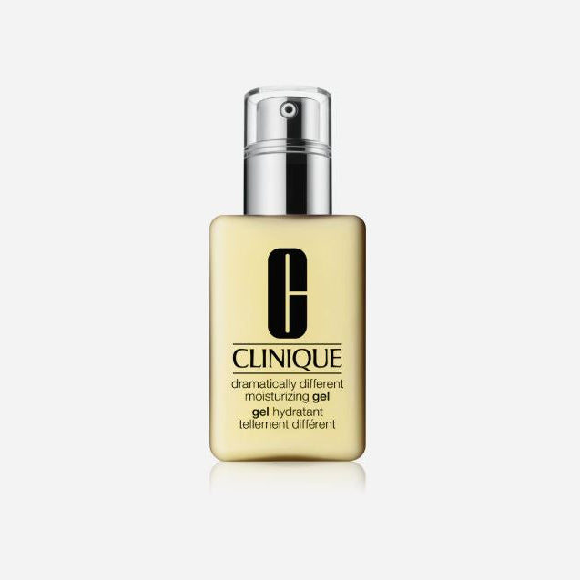Clinique moisturizing gel bottle on a white background
