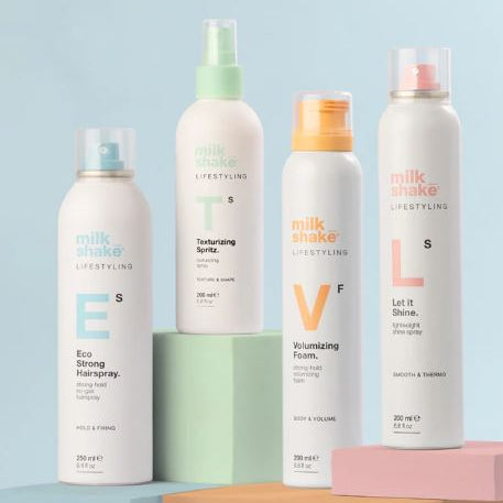 Collection of Milk Shake hair care products on a colorful background