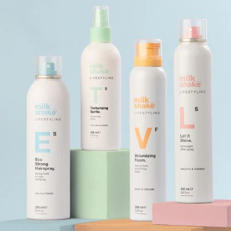 Collection of Milk Shake hair care products on a colorful background