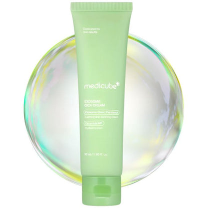 Green tube of Medicube cream on a white background
