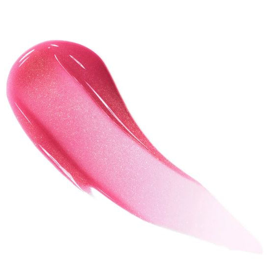 Pink lip gloss swatch on a white background