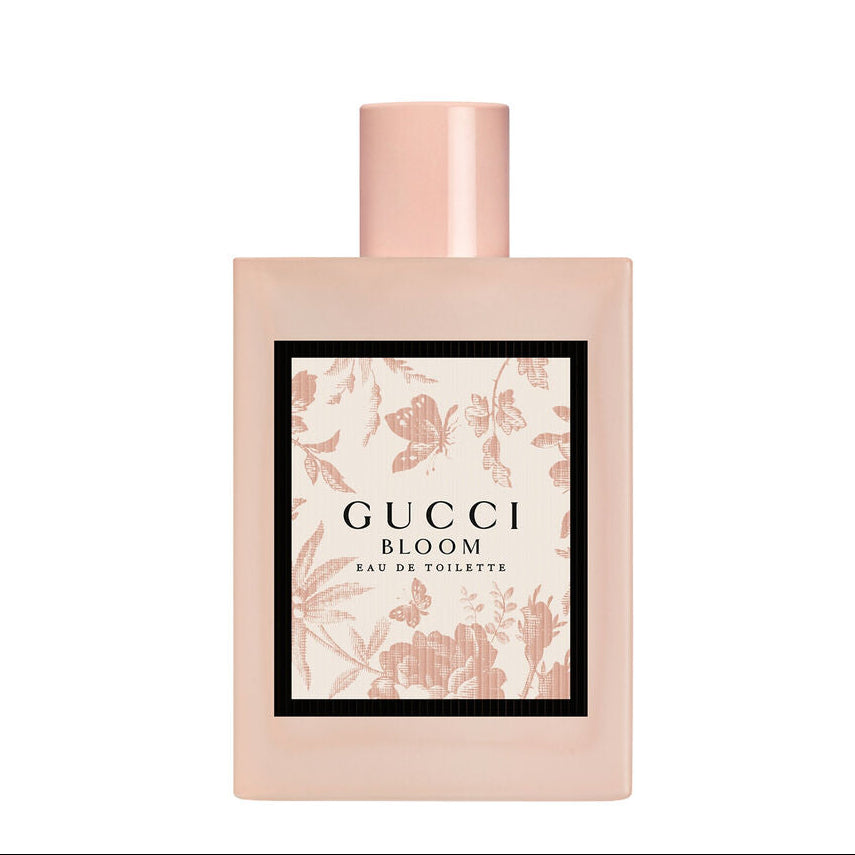 Gucci Bloom perfume bottle on a white background