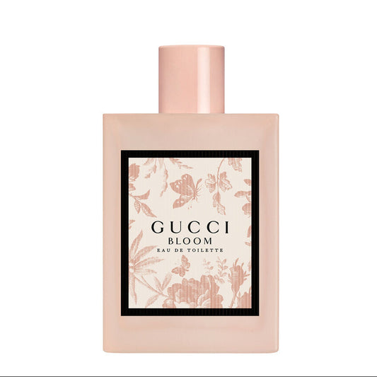 Gucci Bloom perfume bottle on a white background