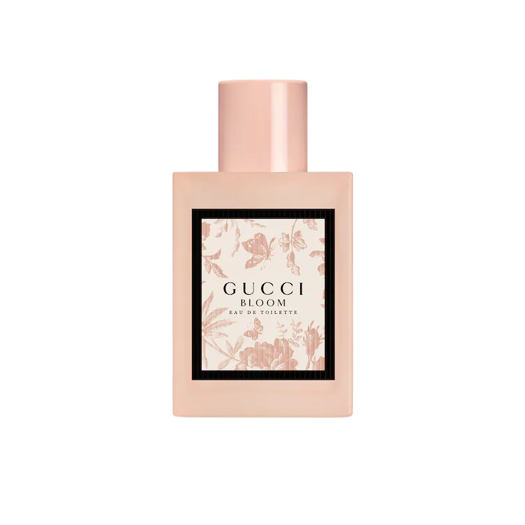 Gucci Bloom perfume bottle on a white background
