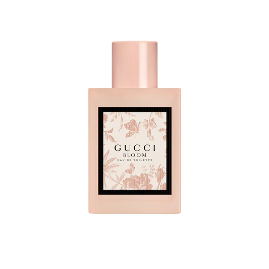 Gucci Bloom perfume bottle on a white background