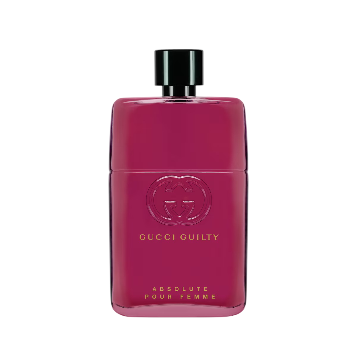 Pink Gucci Guilty Absolute Pour Femme perfume bottle on a white background