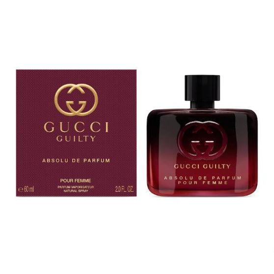 Gucci Guilty Absolu de Parfum bottle and packaging on a white background