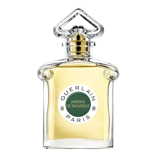 Guerlain perfume bottle with a white label on a white background