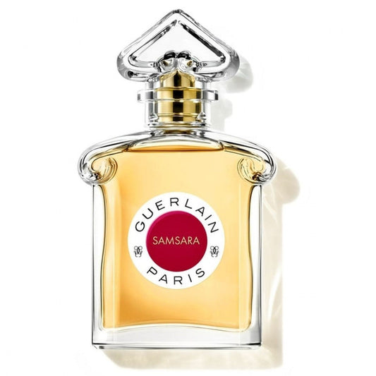 Guerlain Samsara perfume bottle on a white background