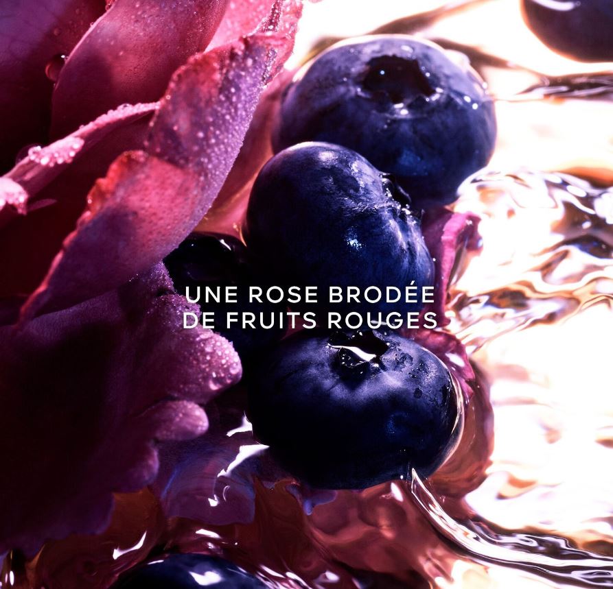 Close-up of blueberries and pink flowers with text overlay