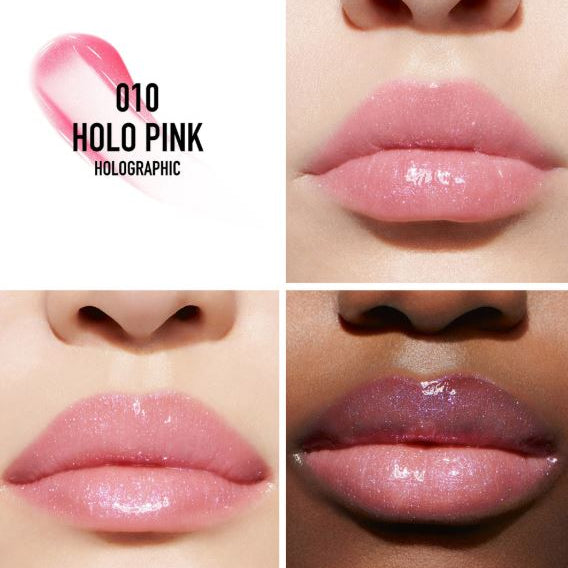 Lipstick shade 010 Holo Pink on lips of different skin tones