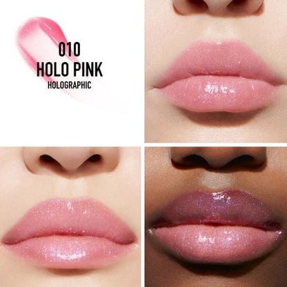 Lipstick shade 010 Holo Pink on lips of different skin tones