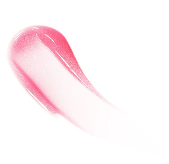Pink lip gloss swatch on a white background
