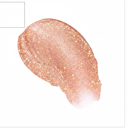 Milani Cheek Kiss Liquid Blush Luminoso 110 swatch — nude peach with glitter shimmer on white background