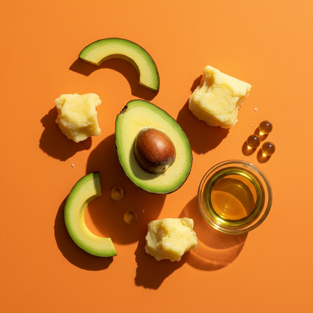 Ingrédients clés Cantu Avocado + Shea Conditioner — avocat frais, beurre de karité, huile d'avocat, panthénol B5