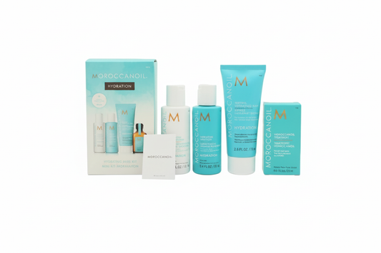 Moroccanoil Hydration Hair Care Set with box and 4 products on white background