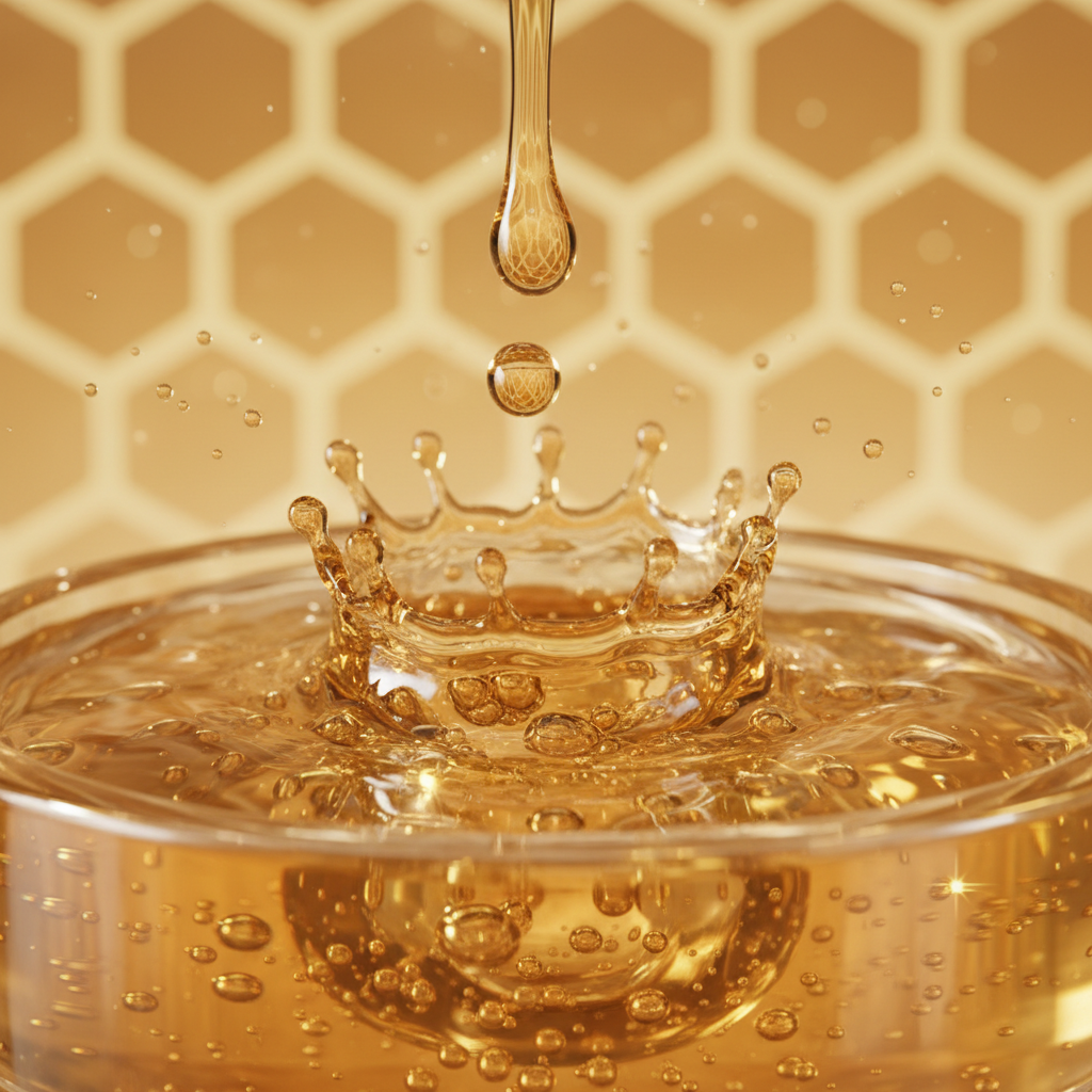 Guerlain Abeille Royale Sérum — texture liquide or scintillant au miel de l'abeille noire d'Ouessant