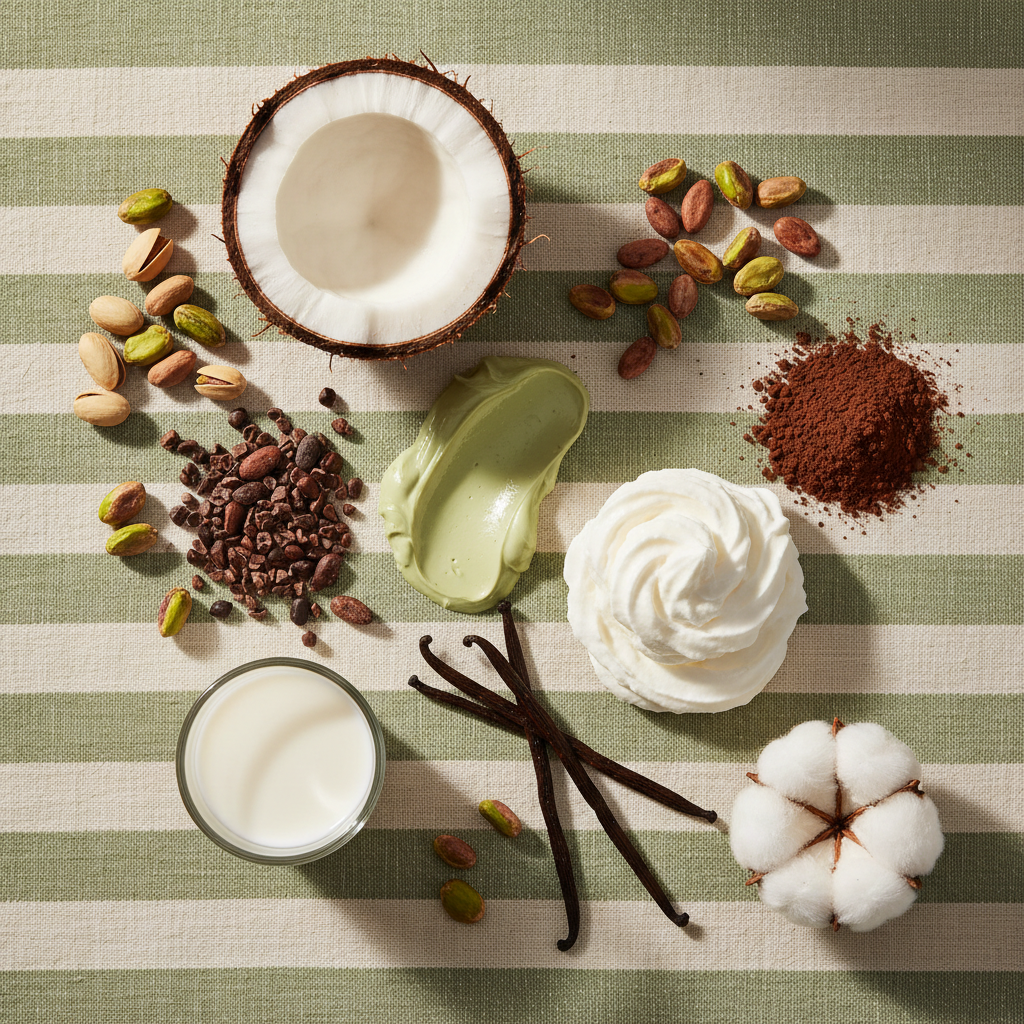 Notes olfactives Lattafa Eclaire Pistache — crème de pistache, pistache torréfiée, noix de coco, cacao, crème fouettée, vanille, lait, musc