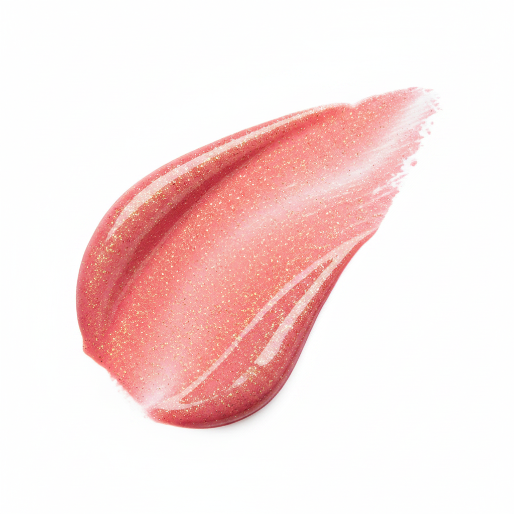 Milani Cheek Kiss Liquid Blush Dolce Pink 130 swatch — warm rose pink with heavy glitter shimmer on white background