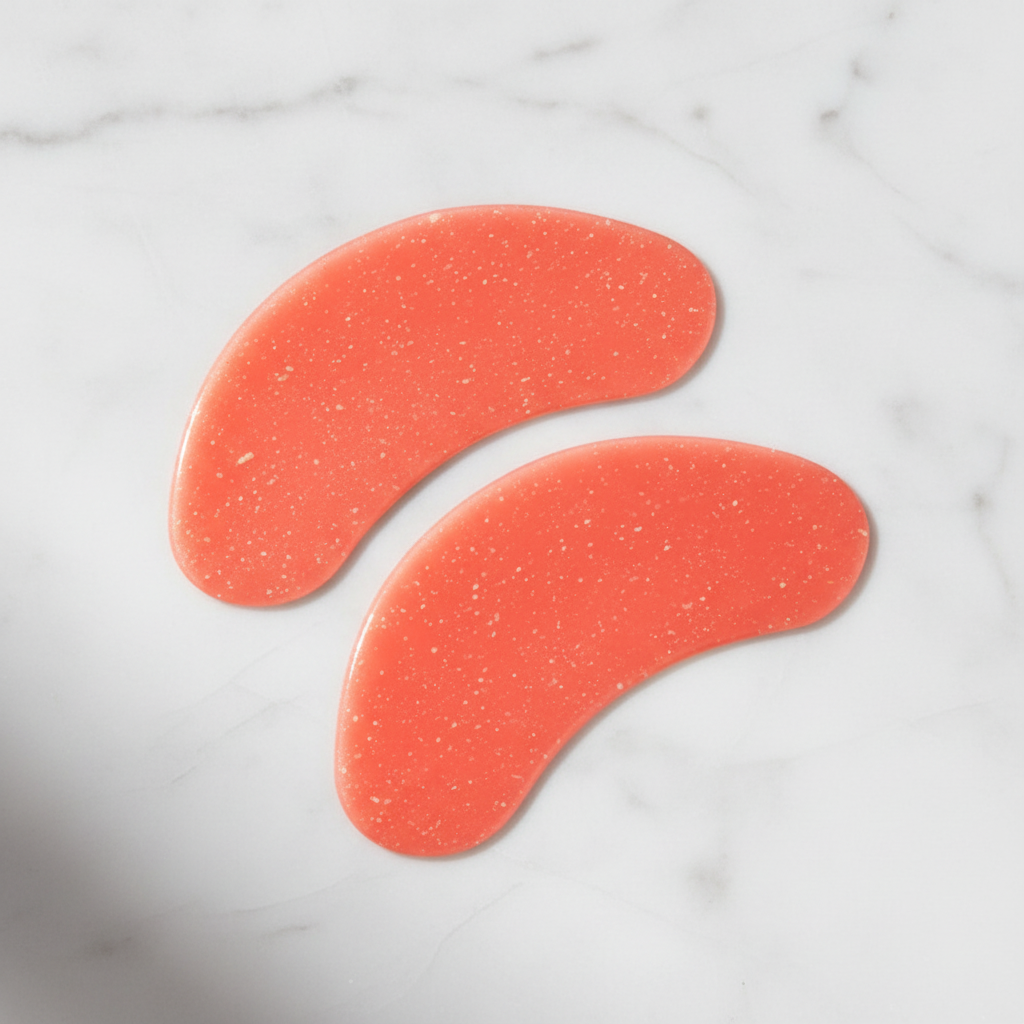 Rodial Dragon's Blood Hydrating Eye Patches in salmon coral pink gel on light background
