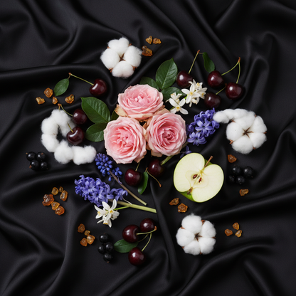 Notes olfactives Guerlain La Petite Robe Noire — rose, fleur d'oranger, jacinthe, cerise, cassis, pomme, ambre, musc blanc