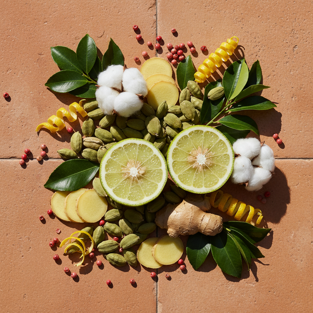 Notes olfactives Guerlain Aqua Allegoria Bergamote Calabria — bergamote, cardamome, poivre rose, gingembre, petitgrain citron, muscs blancs