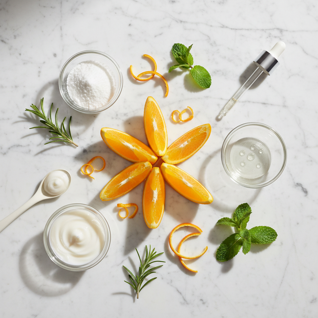 Rodial Vit C Little Luxuries natural ingredients flat lay